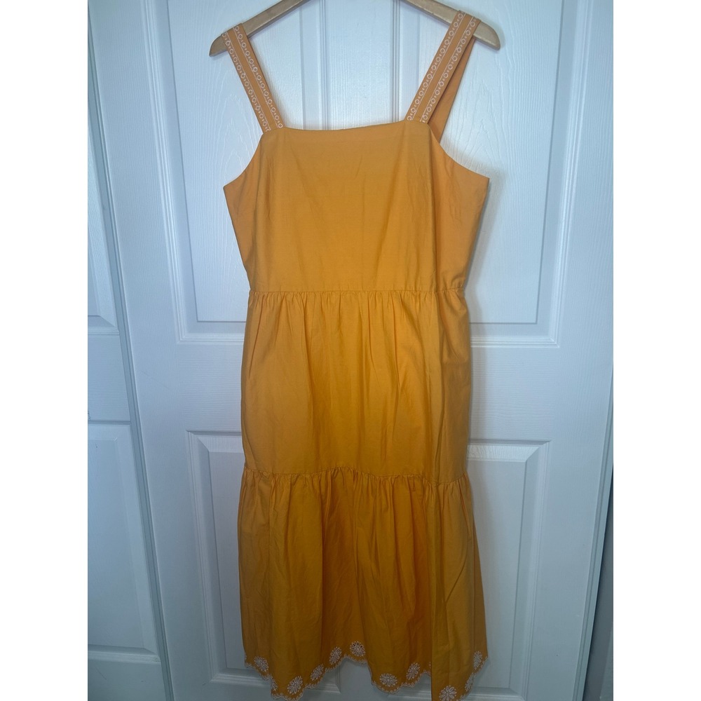 NWT J.Crew‎ Yellow Cotton Eyelet Embroidered Tiered Midi Dress Size 10